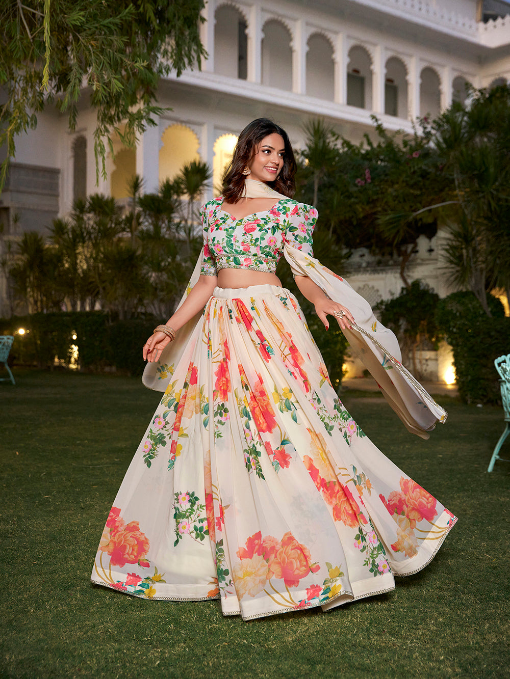 Traditional floral print lehenga choli