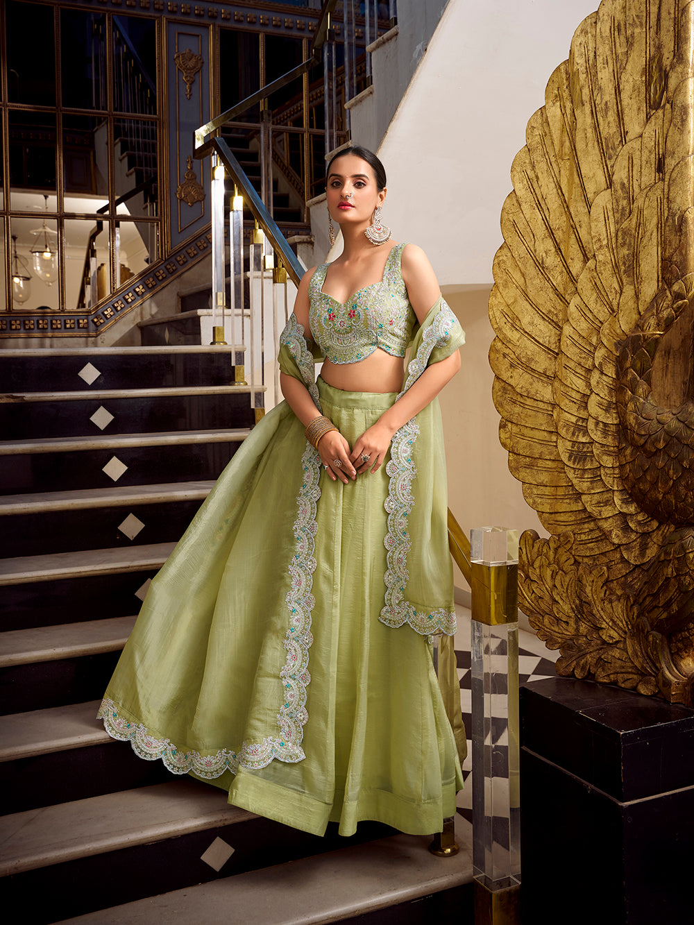 Tea Color Sequins And Thread Embroidery Work Gold Crush Lehenga Choli