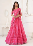 Bright Pink Designer Sequins Thread Embroidery Lehenga