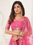 Bright Pink Designer Sequins Thread Embroidery Lehenga