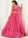 Bright Pink Designer Sequins Thread Embroidery Lehenga