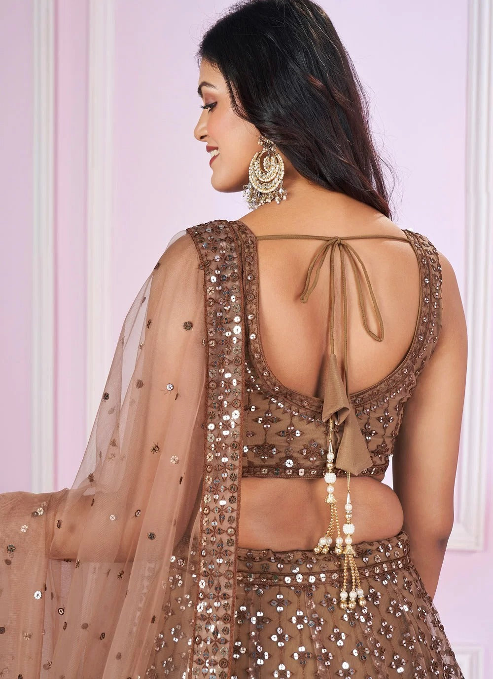 Elegant brown Indian lehenga for festive celebrations