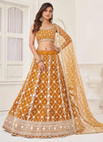 Brown Net Embroidered Haldi Wear Lehenga choli