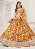 Brown Net Embroidered Haldi Wear Lehenga choli