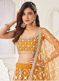 Brown Net Embroidered Haldi Wear Lehenga choli