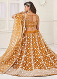 Brown Net Embroidered Haldi Wear Lehenga choli