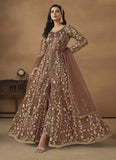 Brown Net Embroidered Work Pant Style Anarkali Suit