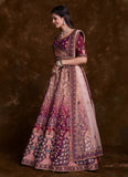 Burgundy Art Silk Lehenga Set With Thread Zari Dori Zarkan