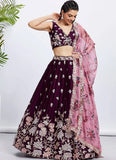 Burgundy Bridesmaid Lehenga In Poly Georgette with Organza Dupatta Embroidery