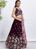 Burgundy Bridesmaid Lehenga In Poly Georgette with Organza Dupatta Embroidery