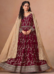 Burgundy Faux Georgette Floor Length Anarkali Suit