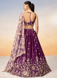 Burgundy Poly Chiffon Lehenga With Sequins & Coding Thread Embroidery