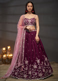 Burgundy Poly Chiffon Traditional Lehenga for Indian Functions