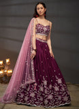 Burgundy Poly Chiffon Traditional Lehenga for Indian Functions