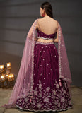 Burgundy Poly Chiffon Traditional Lehenga for Indian Functions