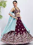 Burgundy Poly Georgette Affordable Wedding Lehenga with Sequins Work