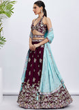 Burgundy Poly Georgette Affordable Wedding Lehenga with Sequins Work