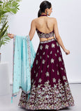 Burgundy Poly Georgette Affordable Wedding Lehenga with Sequins Work