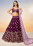 Burgundy Poly Georgette Elegant Indian Lehenga Choli With Sequins And Coding Embroidery