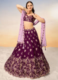 Burgundy Poly Georgette Elegant Indian Lehenga Choli With Sequins And Coding Embroidery