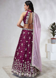 Burgundy Poly Georgette Lehenga Choli Set with Printing and Swarovski Stone