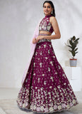 Burgundy Poly Georgette Lehenga Choli Set with Printing and Swarovski Stone