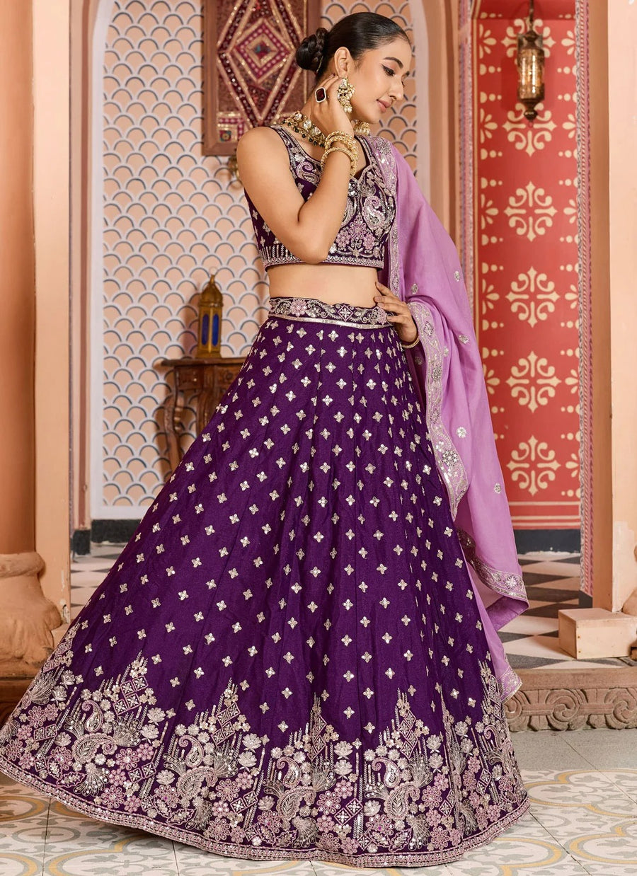 Designer burgundy reception lehenga for women