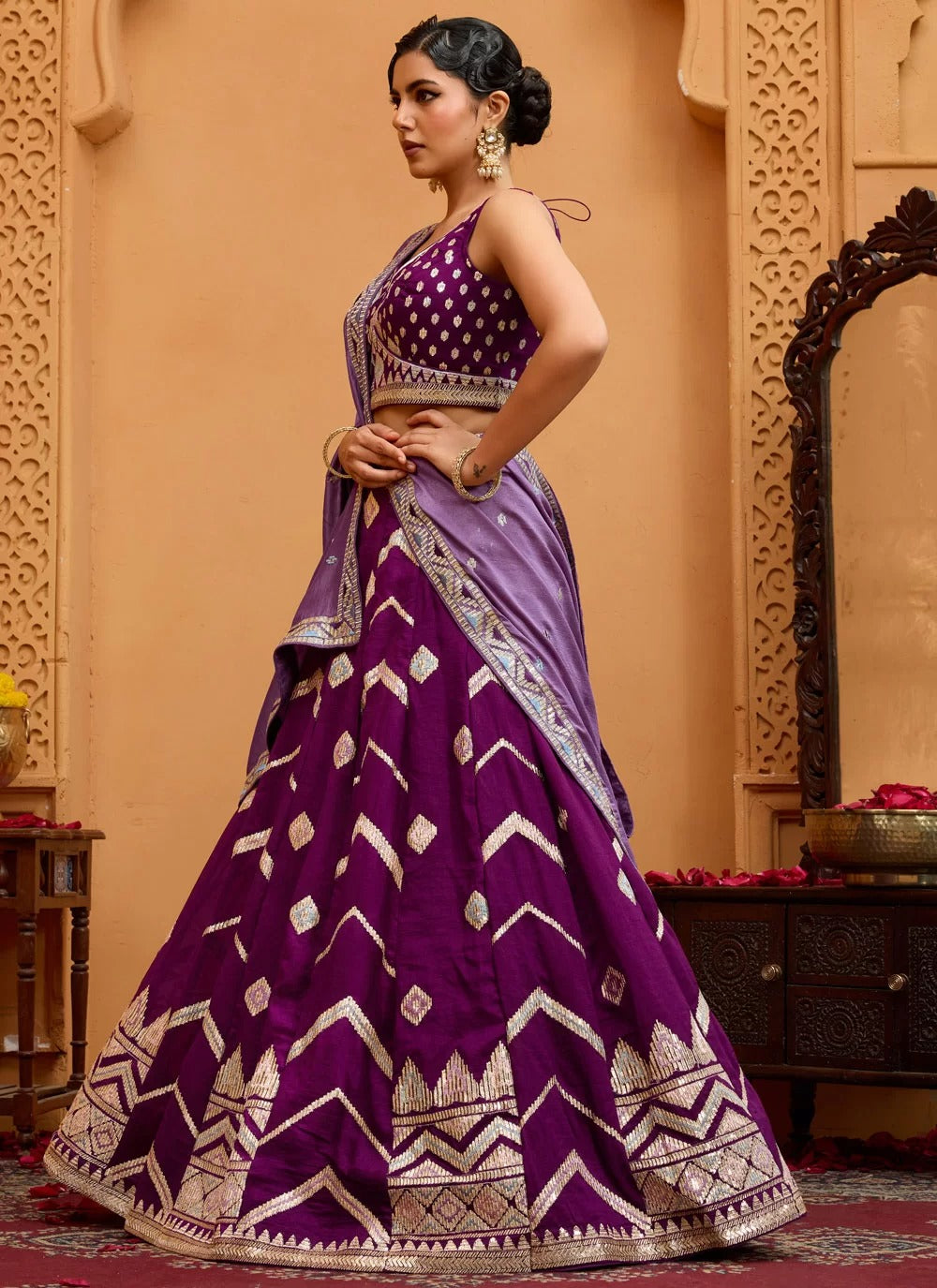 Burgundy Silk Bridesmaid Wedding Lehenga