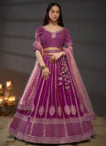 Burgundy Silk Moti Zarkan and Sequins Work Bridesmaids Lehenga