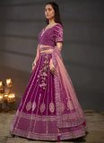 Burgundy Silk Moti Zarkan and Sequins Work Bridesmaids Lehenga