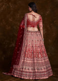 Captivating Red Art Silk Lehenga with Thread, Zari & Zarkan Work