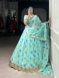 Pista Floral Printed Tubby Silk Lehenga Choli