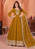 Charming Art Silk Embroidered Indian Anarkali Suit In Mustard