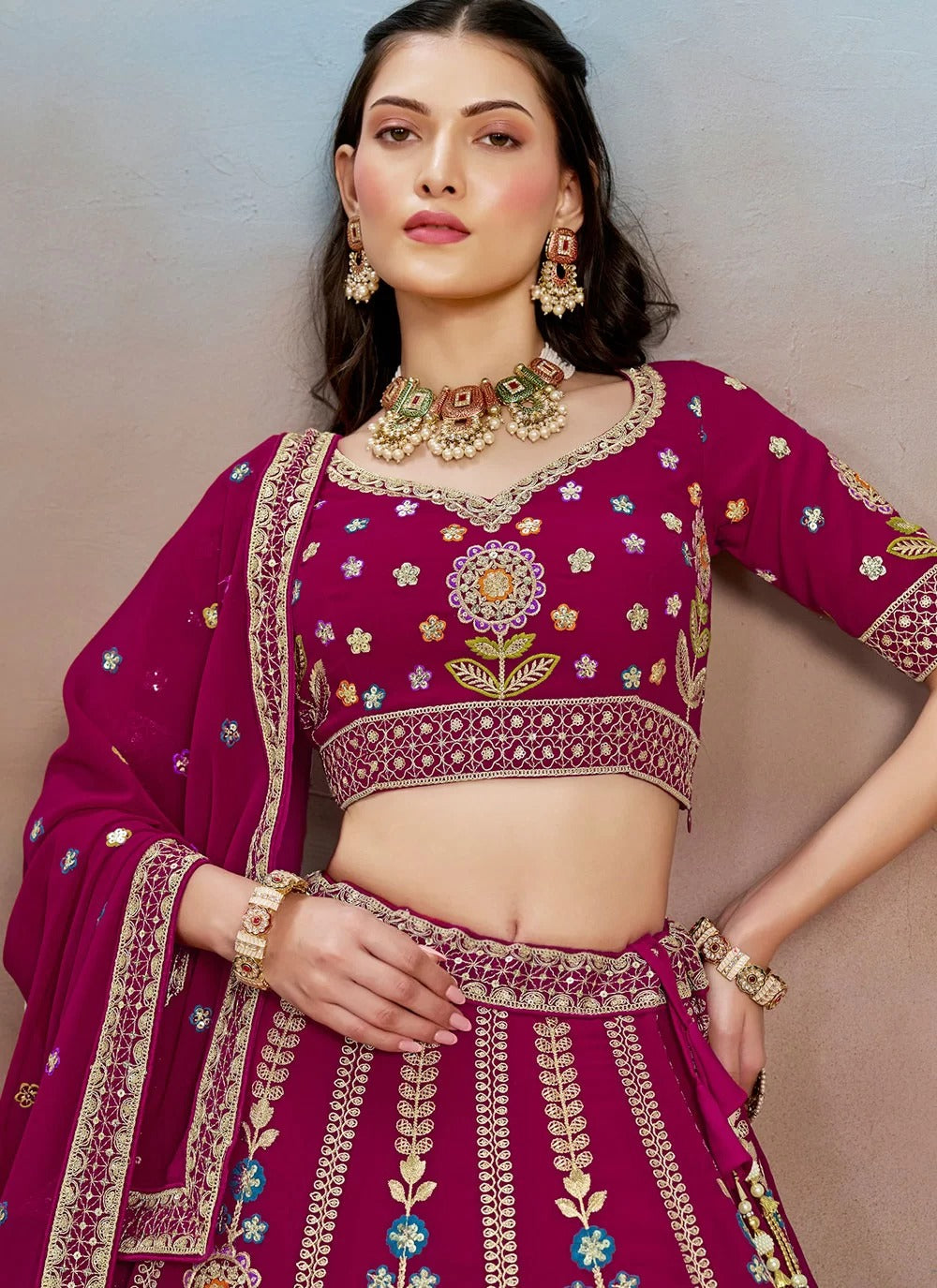 Pink Bridesmaid Lehenga | Georgette Sequins & Zari Embroidered Outfit