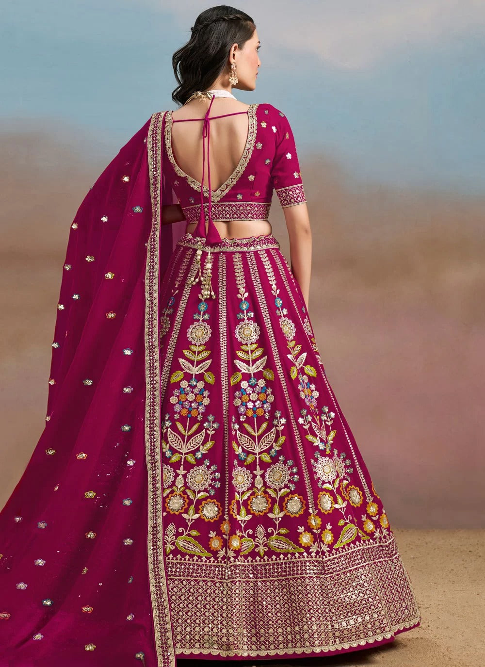 Designer Pink Bridesmaid Lehenga with Sequins Work