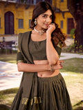 Grey Color Chex With Zari weaving Work Chettinad Cotton Lehenga Choli