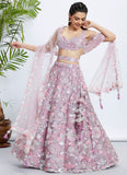 Chic Mauve Organza Bridesmaid Lehenga With Sequins and Zarkan Work