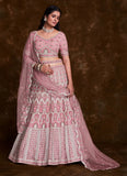 Chic Net Rose Pink Thread Work Lehenga Choli