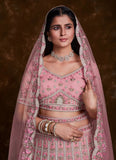 Chic Net Rose Pink Thread Work Lehenga Choli