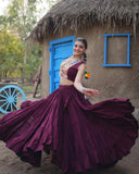 Chic Wine Rayon Garba Lehenga and Embroidered Blouse with Matching Koti