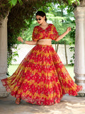 Red Color Floral Print Chiffon Co-ord Set Chaniya Choli