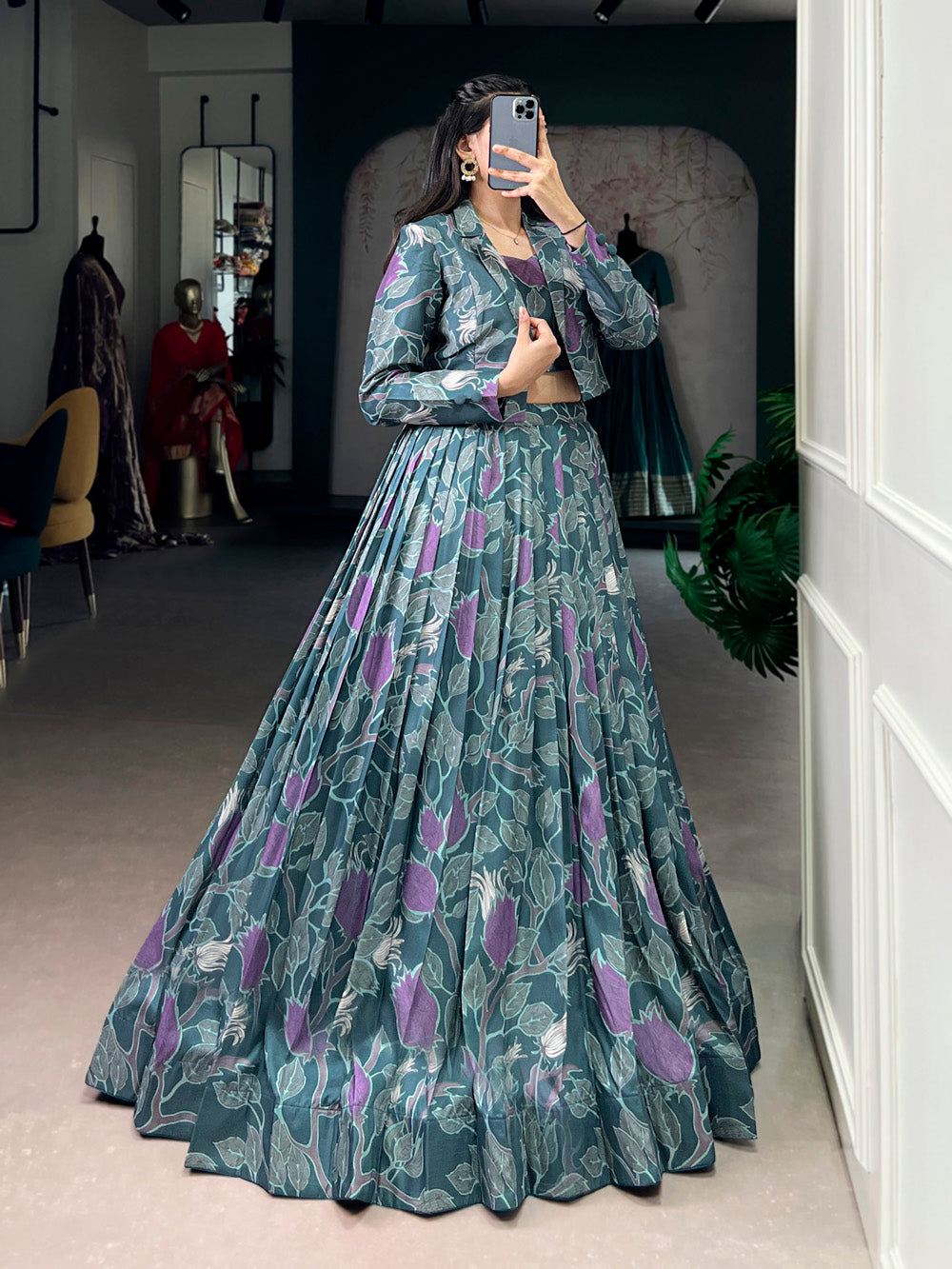 Teal Blue Color Tasar Silk Co-ord Set