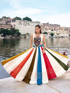 Multicolor rayon Garba lehenga choli