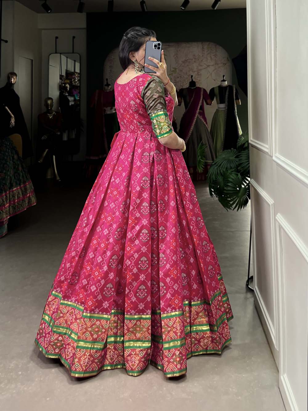 Pink  Color Jacquard Silk Patola Print With Zari Weaving Work Gown