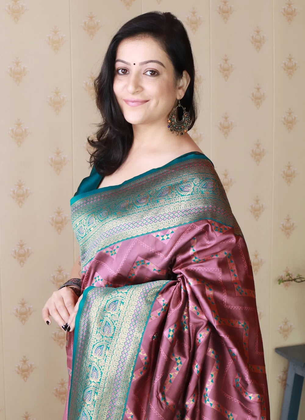 Coral Banarasi Soft Silk Saree with Gold Zari