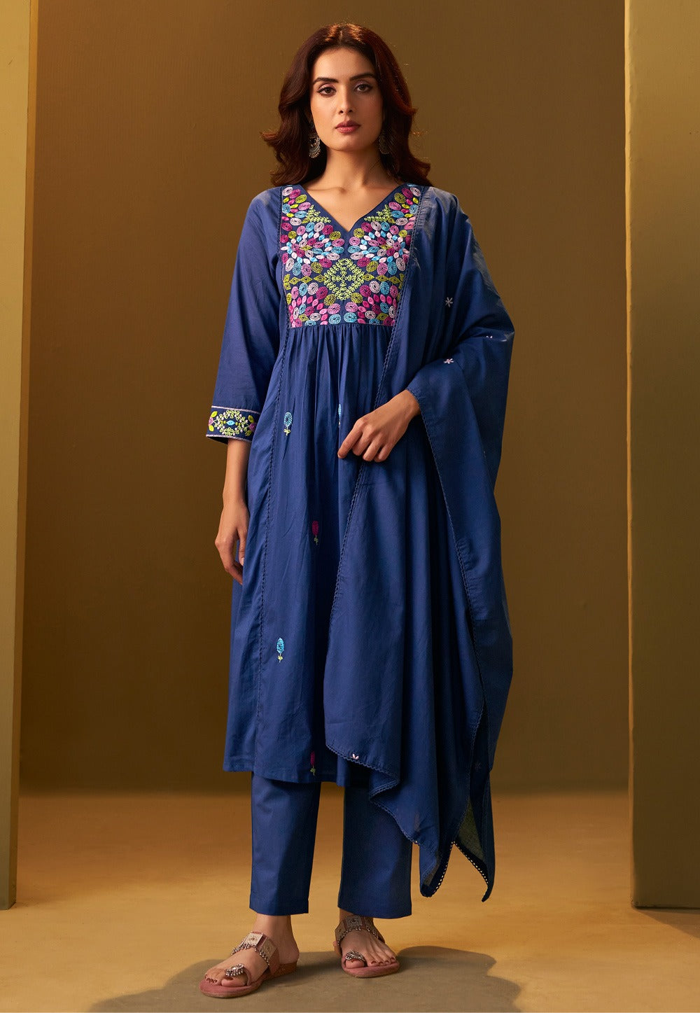 Cotton Kurta Set with Dupatta | Embroidered Cotton Kurti Set