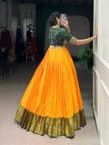 Mustard Color Zari Weaving Work Cotton Silk Co-Ord Set