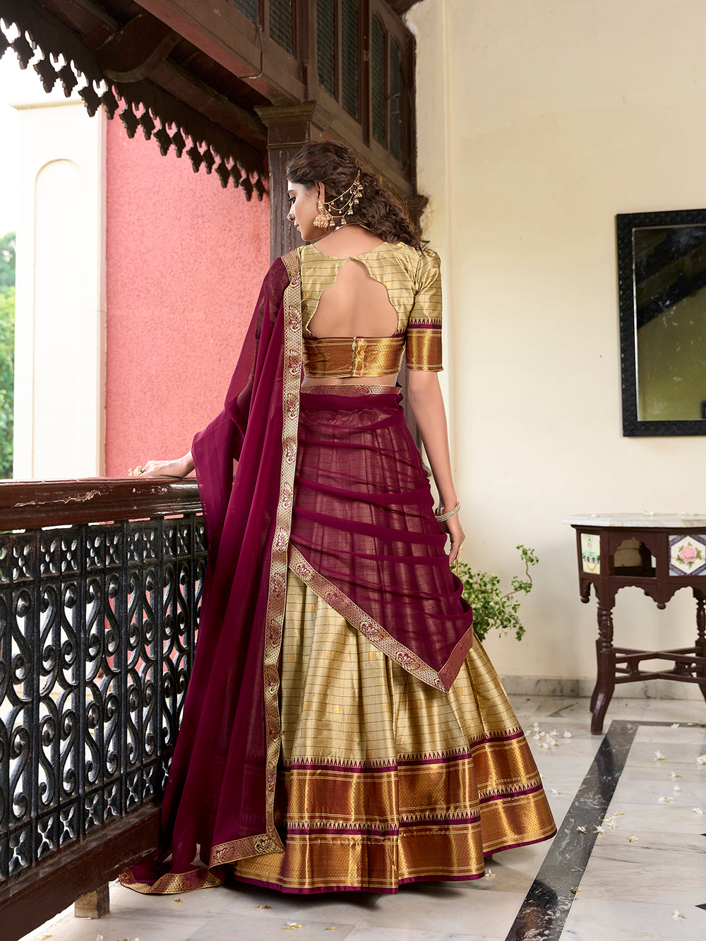 Chiku Color Weaving Work With Paithani Concept Cotton Silk Lehenga Choli