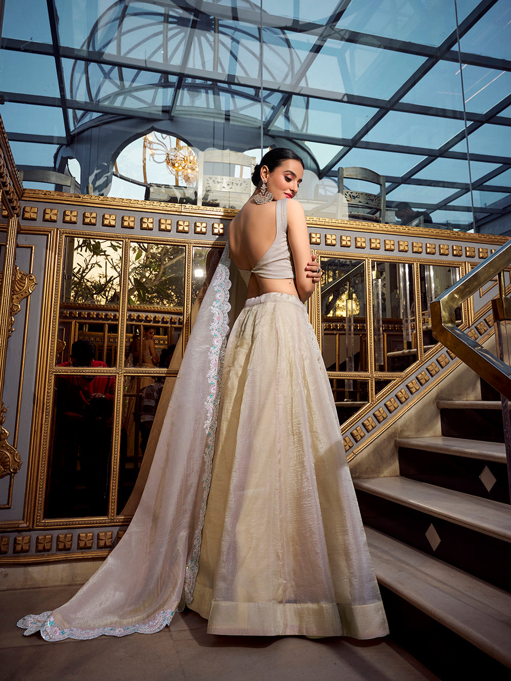 Cream Color Sequins And Thread Embroidery Work Gold Crush Lehenga Choli