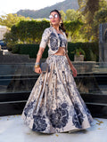 Cream Floral Print Tussar Silk Co-ord Set lehenga Choli